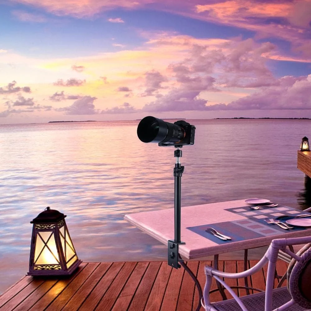 پایه گیره دار نور رومیزی، پایه رومیزی قابل تنظیم 46-68 سانتی متری، پایه گیره ای C شکل آلیاژ آلومینیوم با سر توپی 1/4 اینچی برای نور حلقه ای، نور ویدئویی، دوربین DSLR