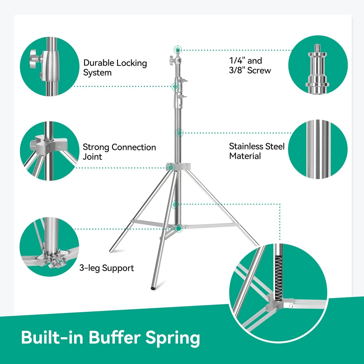 پایه نور سنگین عکاسی: پایه سه پایه استیل ضد زنگ قابل تنظیم 2.8 متری با فنربندی، پیچ جهانی 1/4 اینچ به 3/8 اینچ، کیف حمل برای سافت باکس، فلاش استروب (حداکثر بار: 10 کیلوگرم) پایه نور سنگین عکاسی: پایه سه پایه استیل ضد زنگ قابل تنظیم 2.8 متری با فنربندی، پیچ جهانی 1/4 اینچ به 3/8 اینچ، کیف حمل برای سافت باکس، فلاش استروب (حداکثر بار: 10 کیلوگرم)