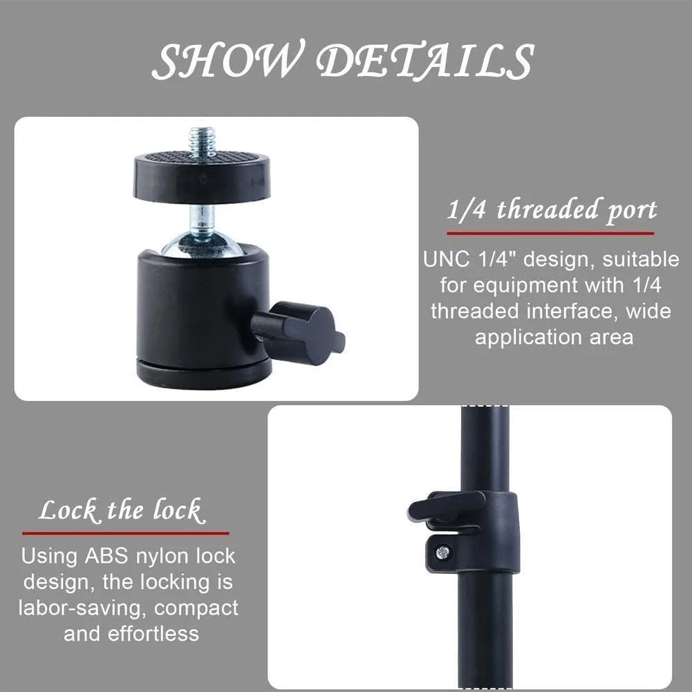 پایه گیره دار نور رومیزی، پایه رومیزی قابل تنظیم 46-68 سانتی متری، پایه گیره ای C شکل آلیاژ آلومینیوم با سر توپی 1/4 اینچی برای نور حلقه ای، نور ویدئویی، دوربین DSLR