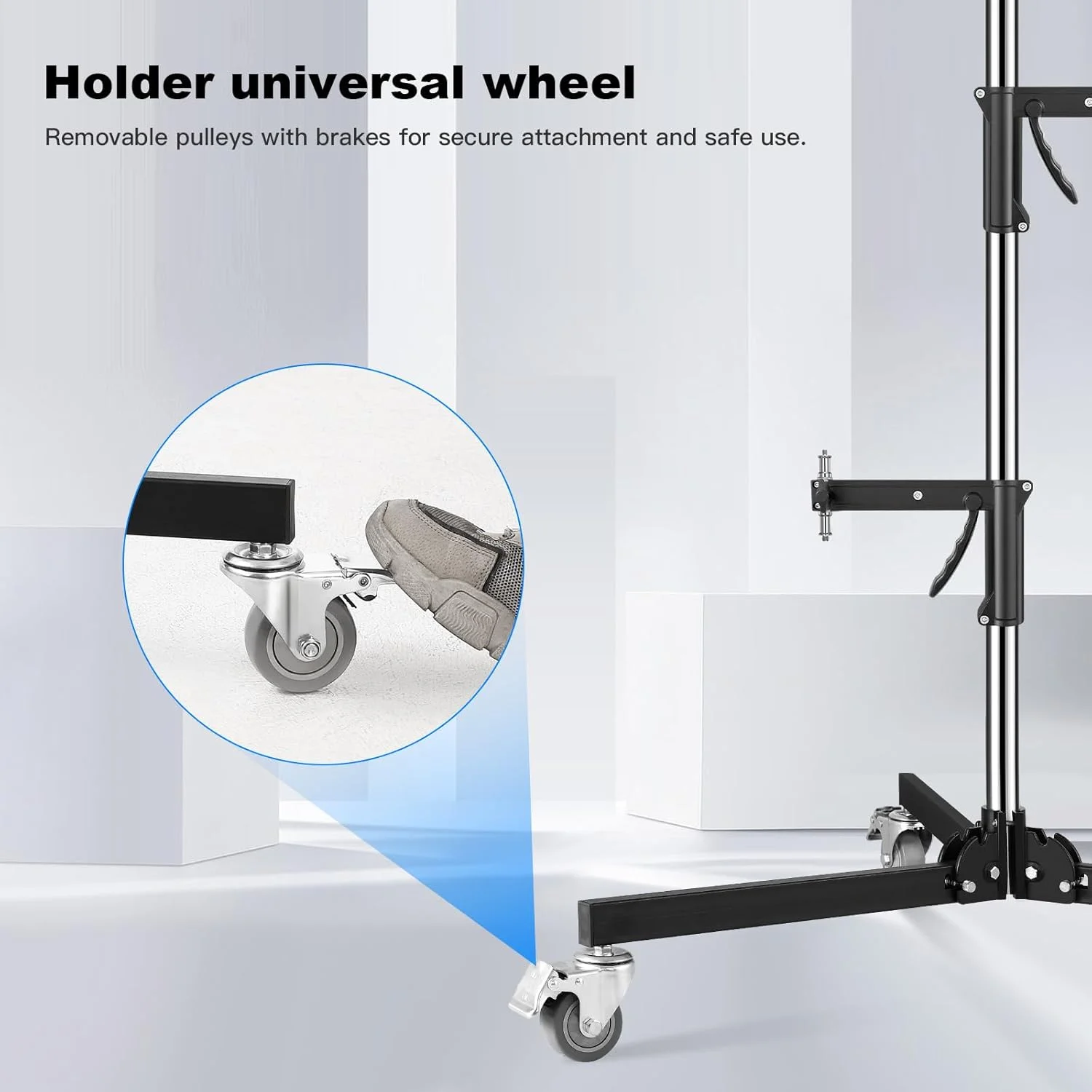 پایه نور چرخ دار فولادی M20 با دسته تپانچه ای و بازوی کشویی و ستون روکش کروم، حداکثر ارتفاع 2 متر، حداکثر بار 10 کیلوگرم، ایده آل برای عکاسی با پایه نور پایه نور چرخ دار فولادی M20 با دسته تپانچه ای و بازوی کشویی و ستون روکش کروم، حداکثر ارتفاع 2 متر، حداکثر بار 10 کیلوگرم، ایده آل برای عکاسی با پایه نور