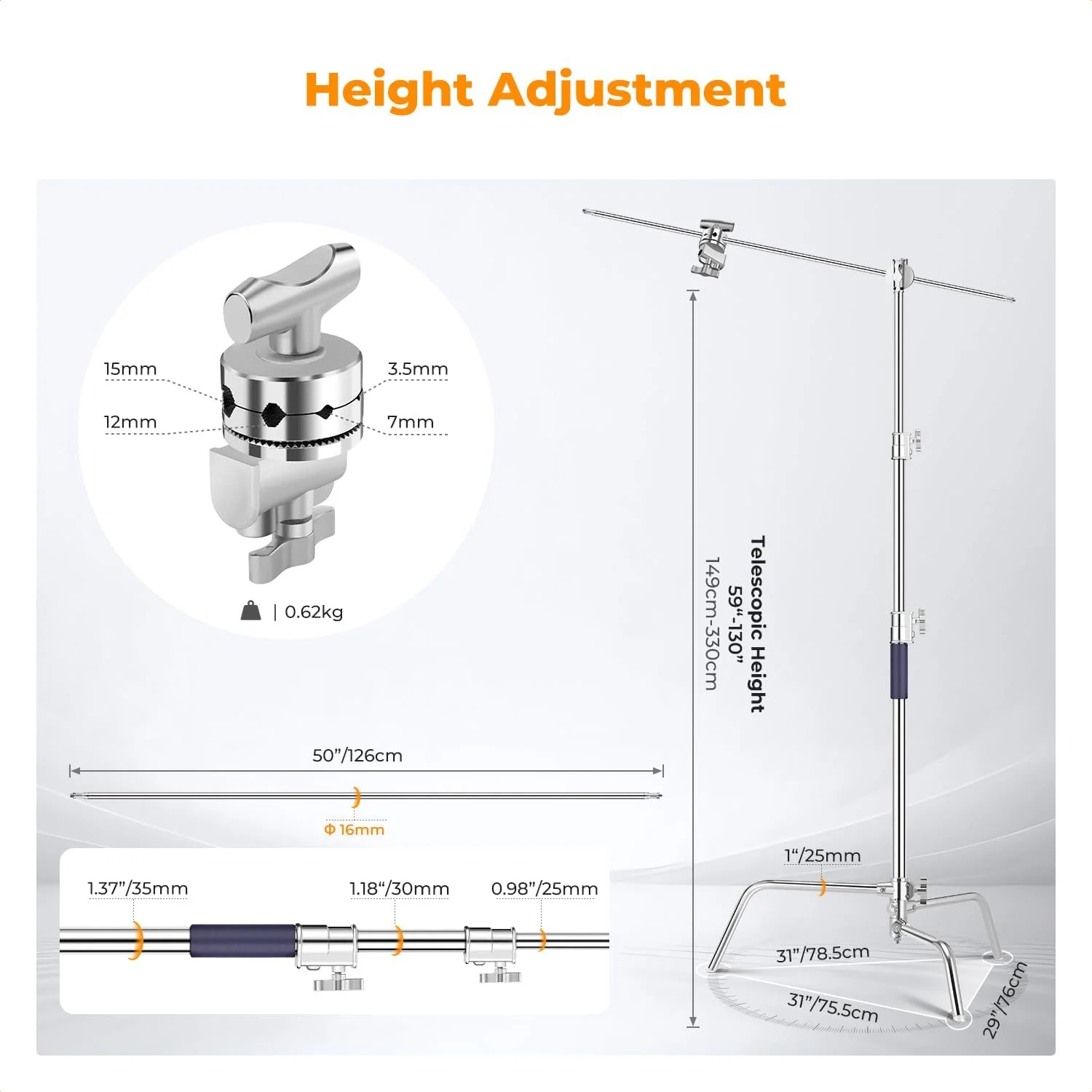 پایه C با بازوی بوم - پایه نورپردازی عکاسی
