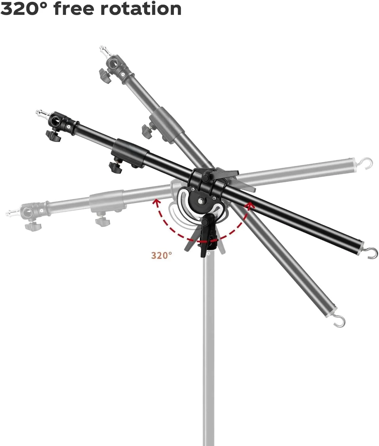 بازوی بوم اکستنشن عکاسی Soonpho برای پایه نور/پایه C، میله عرضی قابل تنظیم 70 سانتی متر تا 150 سانتی متر با پیچ 1/4 اینچ به 3/8 اینچ