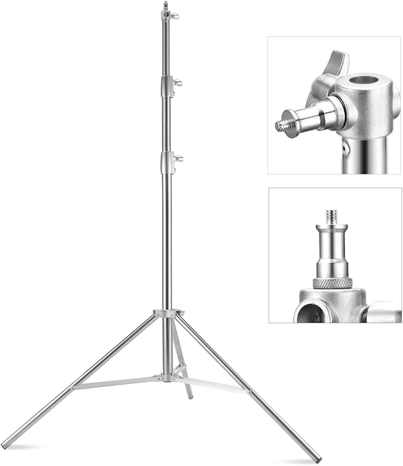 پایه نور استیل ضد زنگ 2.8 متری، سه پایه فنری سنگین با آداپتور جهانی 1/4 اینچ به 3/8 اینچ برای استودیو عکاسی، نور تکی، رفلکتور، پرتره