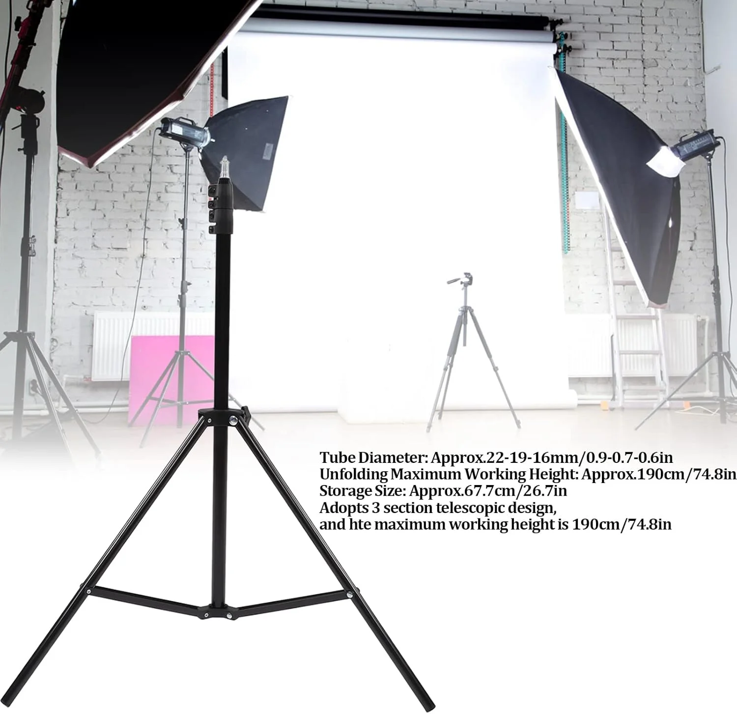 پایه نور، پایه نور عکاسی تلسکوپی 3 قسمتی با ساختار فلزی کاربرد گسترده برای استودیو