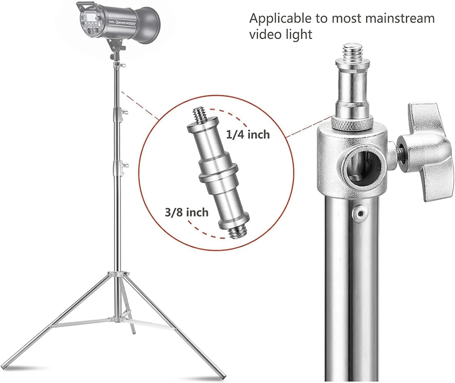 پایه نور استیل ضد زنگ 2.8 متری، سه پایه فنری سنگین با آداپتور جهانی 1/4 اینچ به 3/8 اینچ برای استودیو عکاسی، نور تکی، رفلکتور، پرتره پایه نور استیل ضد زنگ 2.8 متری، سه پایه فنری سنگین با آداپتور جهانی 1/4 اینچ به 3/8 اینچ برای استودیو عکاسی، نور تکی، رفلکتور، پرتره