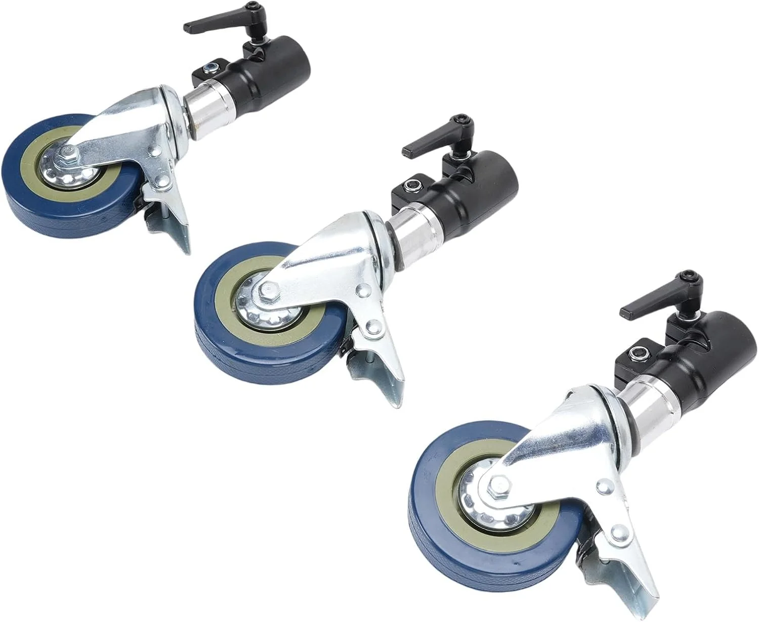 پایه چرخ دار سه تایی C با قفل ترمز، چرخ های نورپردازی عکاسی، چرخ های فلزی بی صدا با چرخش 360 درجه برای پایه نور 25 میلی متری