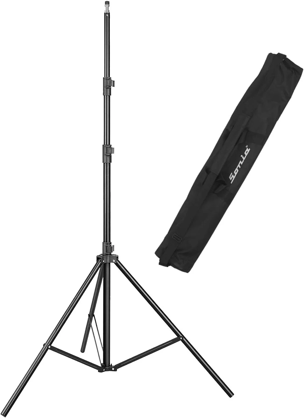 پایه نور چتری تاشو قابل حمل سونیا LS-250 طول 9 فوت به همراه کیف برای نورپردازی استودیویی عکس و فیلم تیک تاک (مشکی)