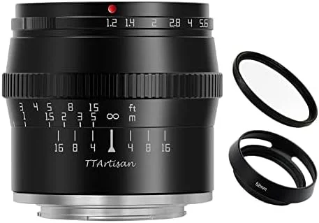 لنز 50mm F1.2 APS-C با فوکوس دستی و دیافراگم باز TTArtisan مشکی رنگ برای دوربین های پاناسونیک/المپوس M4/3 Micro Four Third MFT Mount GF7 GF8 GF9 GH1 GH2 GM1 GM5 و غیره