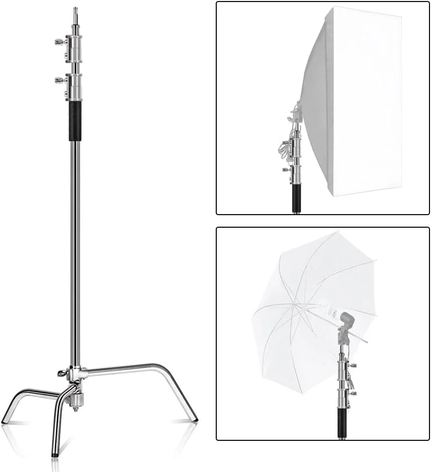 پایه نور حرفه ای عکاسی آلیاژ آلومینیوم C-Stand با بازوی بوم پایه های تاشو ظرفیت بارگیری 20 کیلوگرم حداکثر ارتفاع 330 سانتی متر برای استودیوی عکس