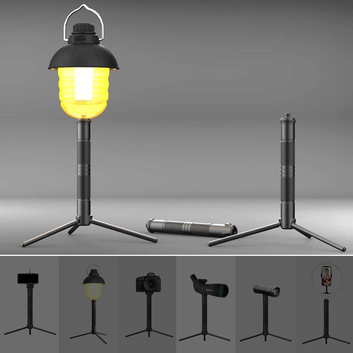 پایه سه پایه عکاسی | پایه سه پایه عکاسی - پایه نور آلیاژ آلومینیوم جداشدنی برای لامپ کمپینگ در فضای باز، دوربین، چراغ های فلاش