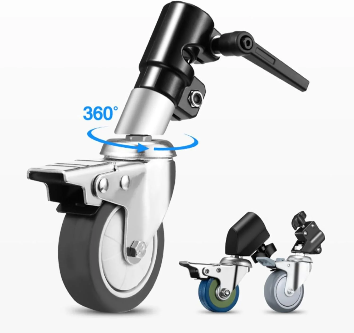 یک ست پایه نورپردازی عکاسی با چرخ های گردان 360 درجه برای حرکت کارآمد