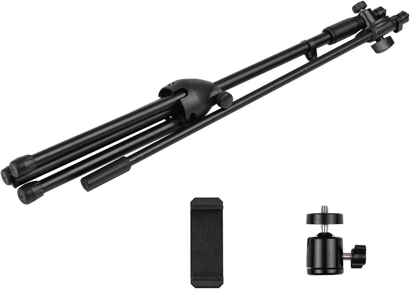 پایه نور 140 سانتی متری با ارتفاع قابل تنظیم، آلیاژ آلومینیوم بادوام، به همراه هولدر گوشی موبایل، حداکثر ظرفیت 2 کیلوگرم، مناسب برای پخش زنده، فیلمبرداری و عکاسی