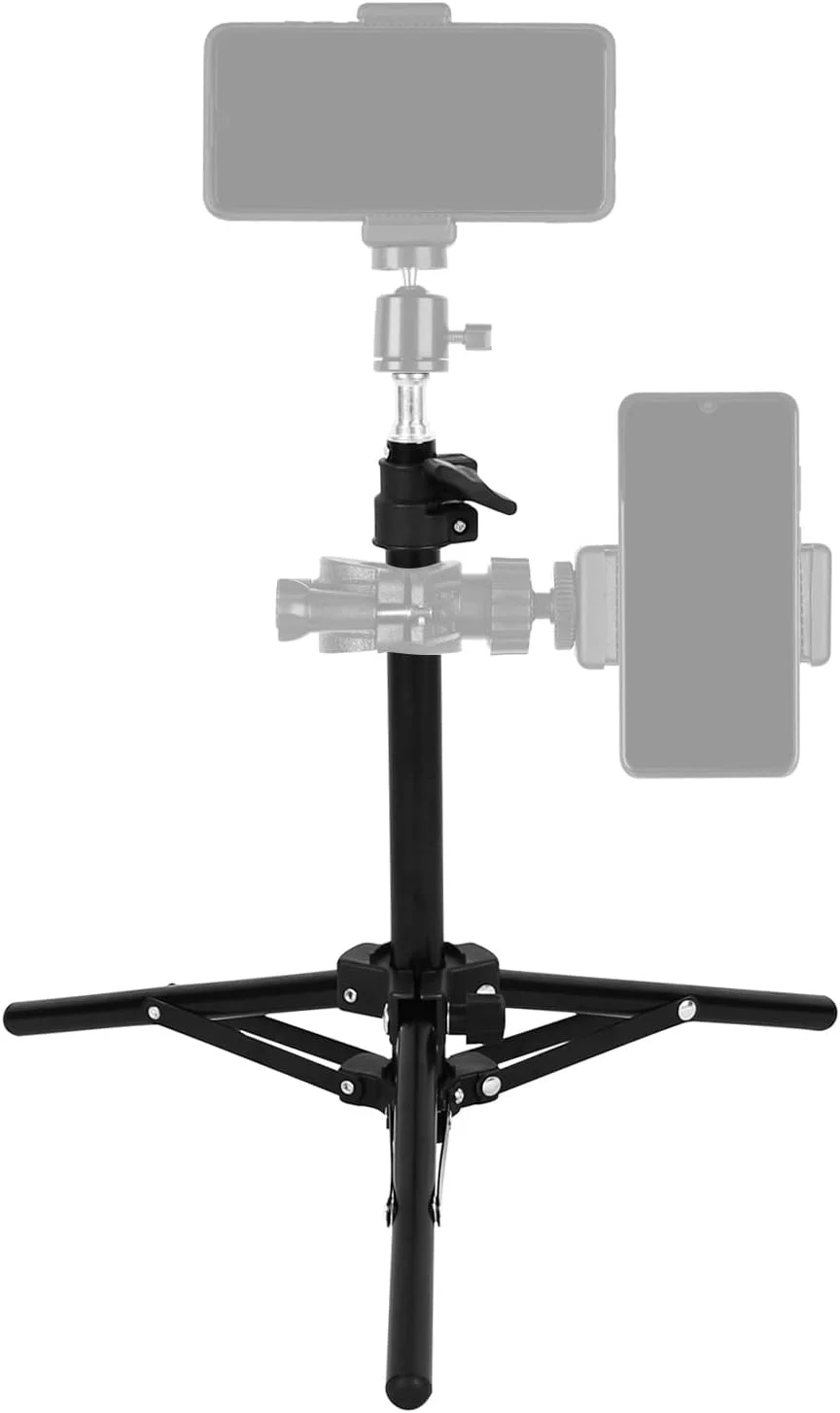 پایه نور ویدئویی قابل تنظیم پپیسکی، دو قسمتی، 50 سانتی متر، حداکثر وزن قابل تحمل 1.5 کیلوگرم، با رابط جهانی 1/4 اینچی برای نور LED ویدئویی، نگهدارنده تلفن، دوربین