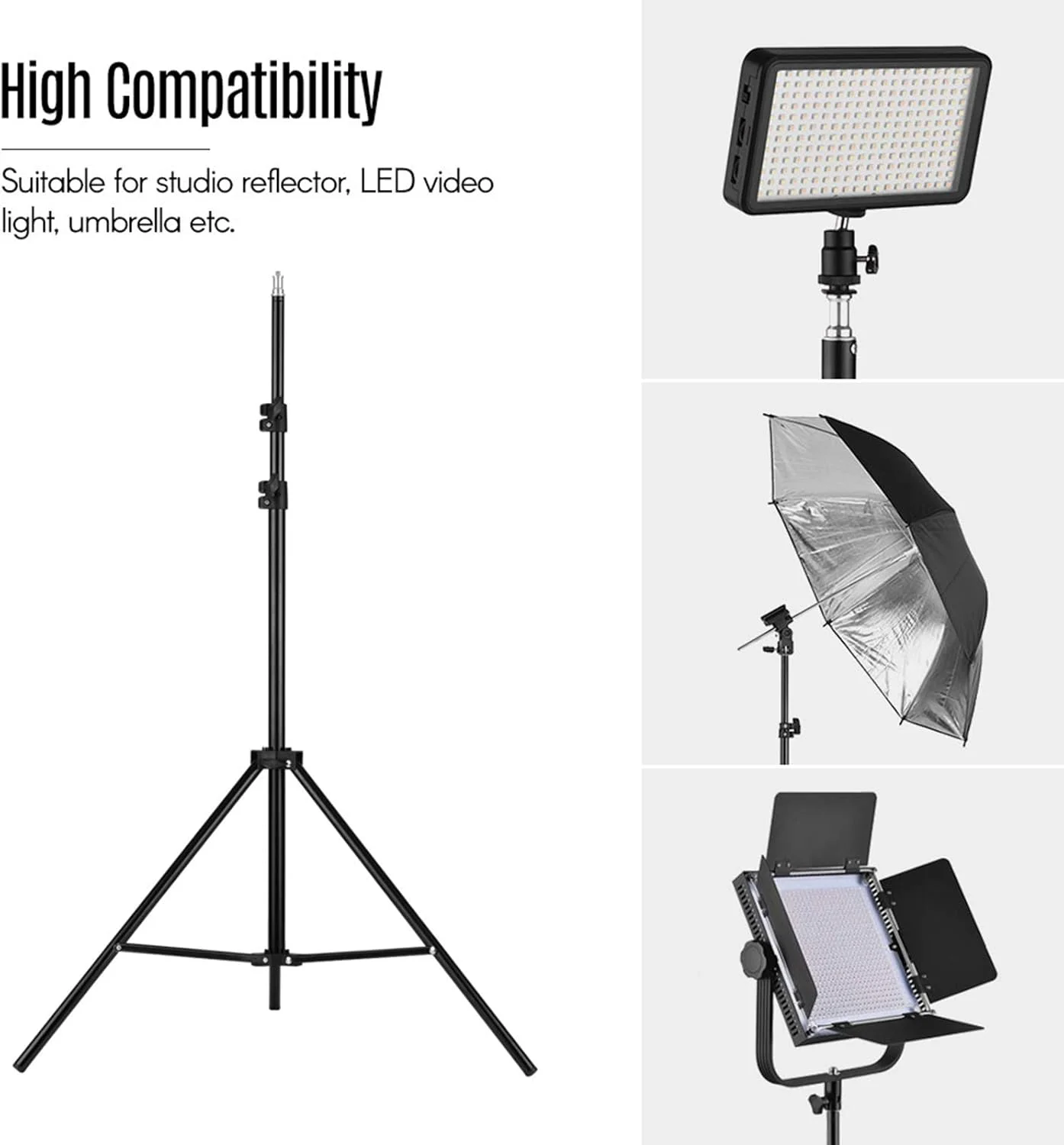 پایه نور فلزی قابل تنظیم پپیسکی حداکثر ارتفاع 1.6 متر با پیچ 1/4 اینچی برای استودیو عکاسی، نور ویدئویی LED، چتر، رینگ لایت