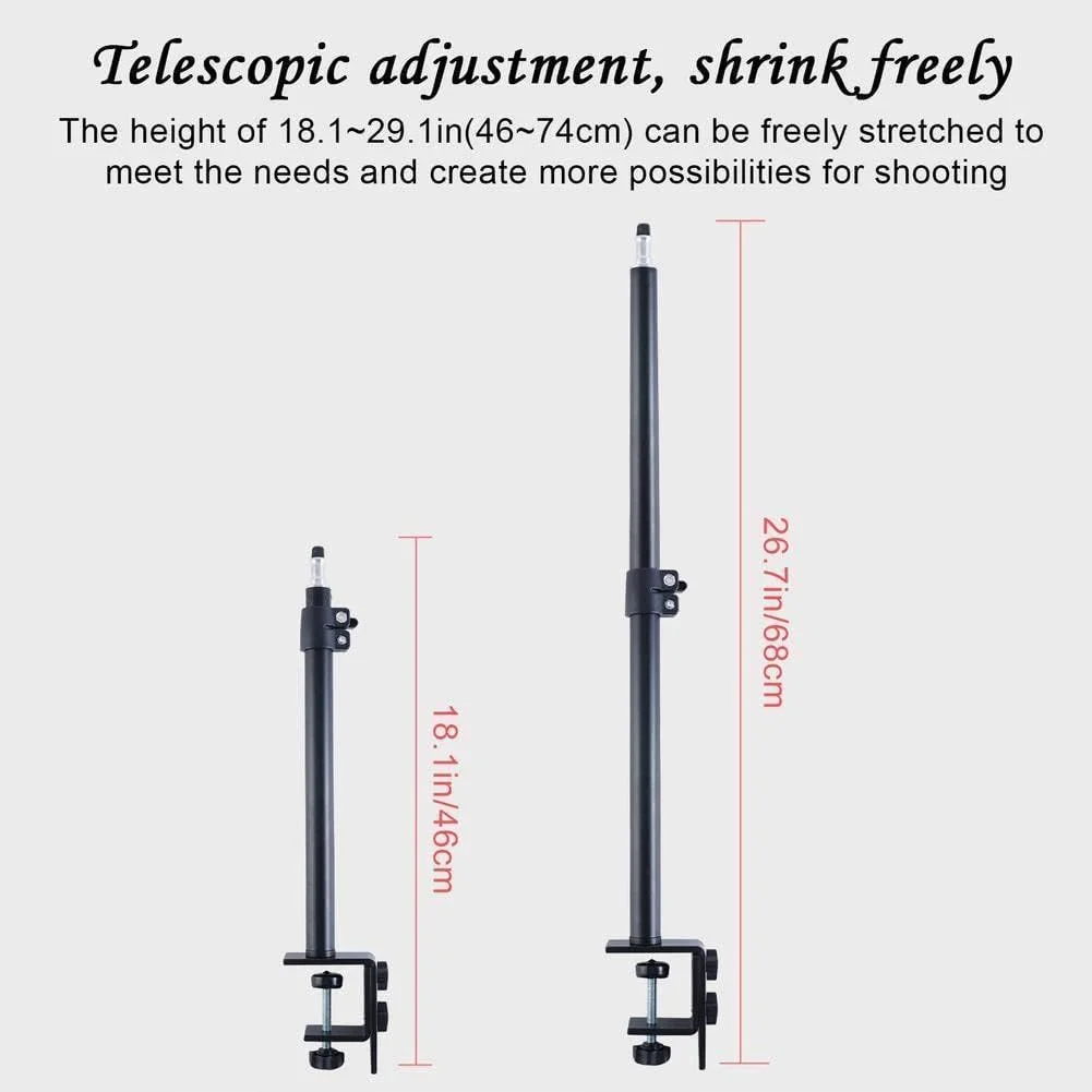پایه رومیزی با سر توپی 1/4 اینچی، پایه گیره C رومیزی قابل تنظیم 45-68 سانتی متری، پایه نور رومیزی آلیاژ آلومینیوم برای دوربین، پخش زنده، ضبط ویدیو