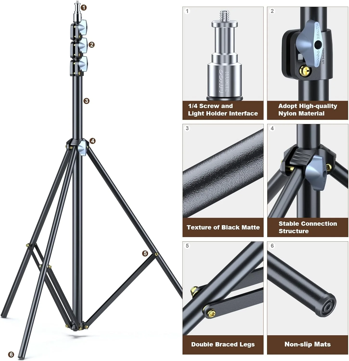 مجموعه دو عددی پایه نور استودیویی زینیت لینکو لینکو استور، ارتفاع 288 سانتی متر، مناسب برای واقعیت مجازی HTC Vive، فیلمبرداری، عکاسی پرتره و محصول