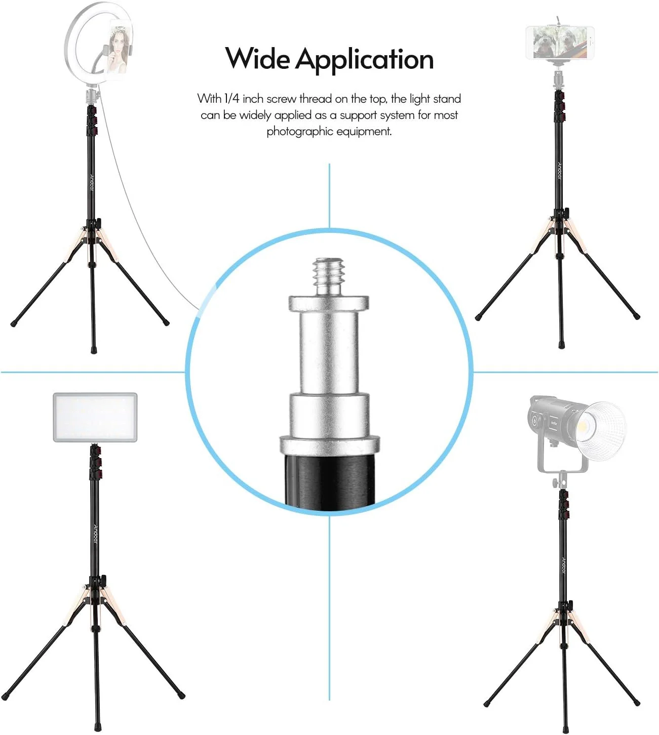 پایه نورپردازی قابل حمل آلیاژ آلومینیوم Labymos 190cm با پایه تاشو معکوس و طراحی قفل های چرخشی 3 قسمتی به همراه پیچ 1/4 اینچی برای رینگ لایت، سافت باکس، فلاش و رفلکتور