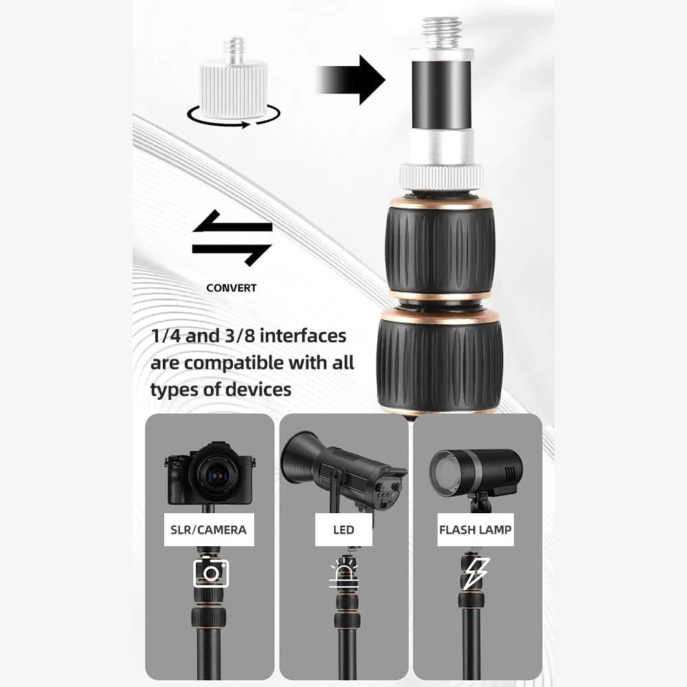 پایه سه پایه قابل حمل Labymos 222cm/87.4in، پایه نور ویدئویی فیبر کربنی 5 قسمتی قابل تنظیم با ظرفیت بار 3 کیلوگرم، دارای ستون مرکزی جداشدنی با پیچ 1/4 اینچ و 3/8 اینچ برای نور ویدئویی LED / فلاش پایه سه پایه قابل حمل Labymos 222cm/87.4in، پایه نور ویدئویی فیبر کربنی 5 قسمتی قابل تنظیم با ظرفیت بار 3 کیلوگرم، دارای ستون مرکزی جداشدنی با پیچ 1/4 اینچ و 3/8 اینچ برای نور ویدئویی LED / فلاش