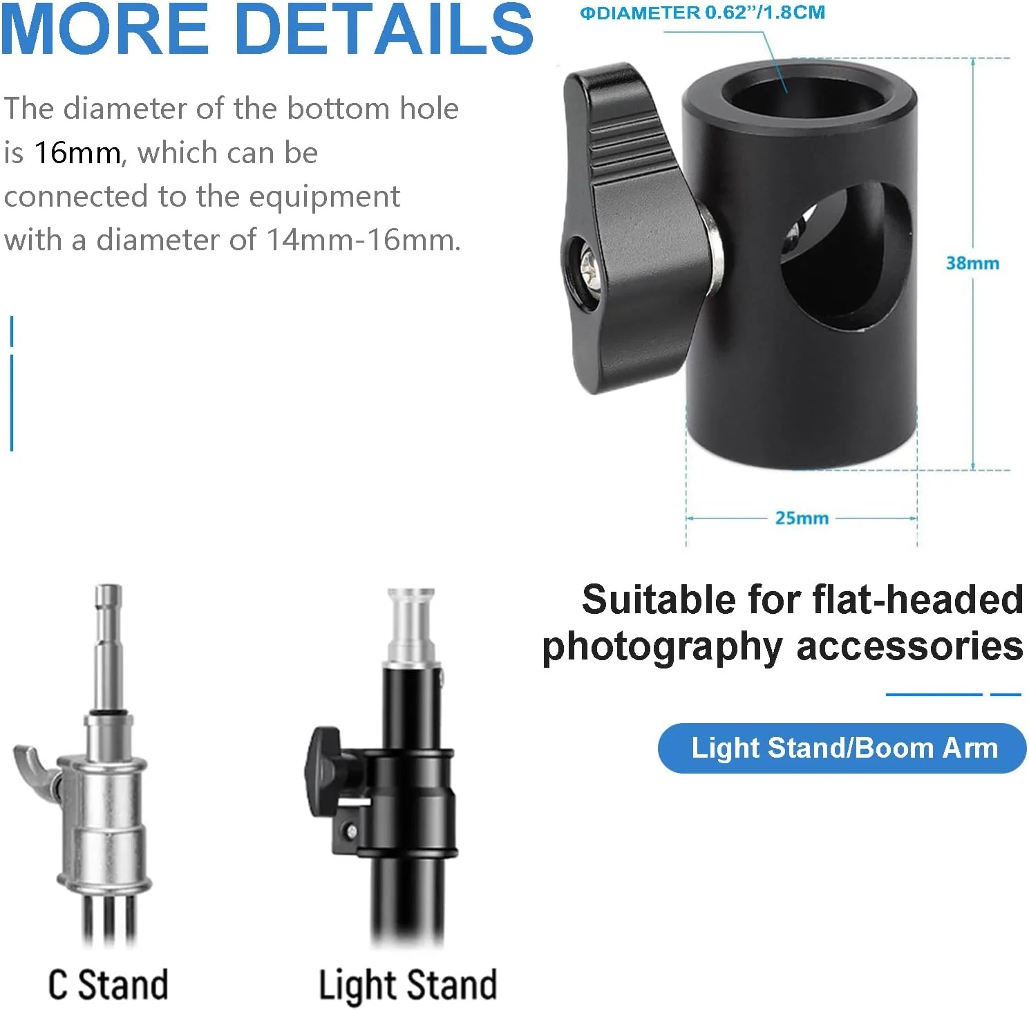 آداپتور اتصال پایه نور با سوراخ پیچ 1/4 اینچی، آداپتور سریع 16 میلی‌متری مناسب برای پایه مانیتور استودیویی، اتصال دوربین، پایه نور عکاسی استودیویی - بسته 2 عددی