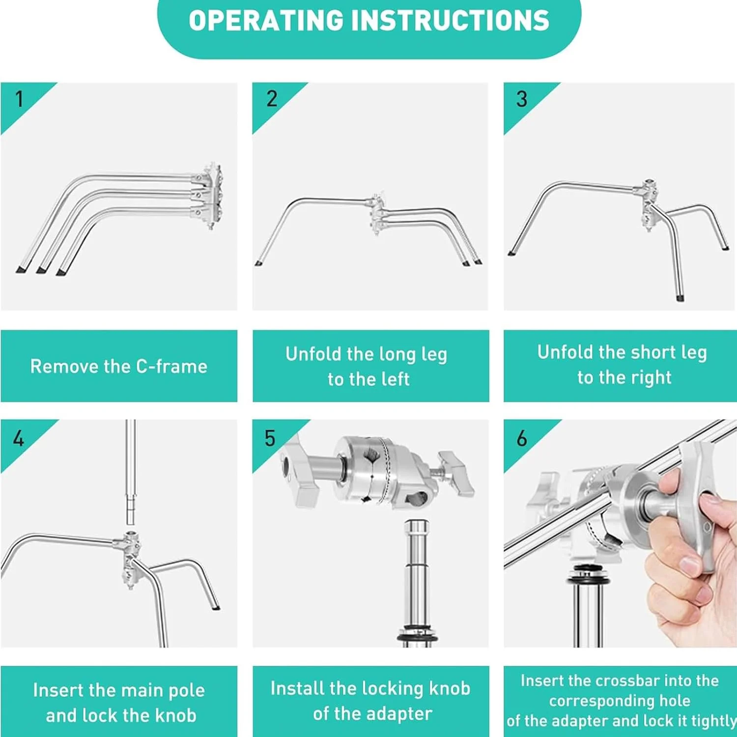 پایه C استیل ضد زنگ سنگین با بازوی بوم، پایه نورپردازی عکاسی قابل تنظیم 330 سانتی متری با بازوی نگهدارنده 128 سانتی متری، 2 سر گیره برای نور استودیویی، کیسه شن، کیف نگهداری