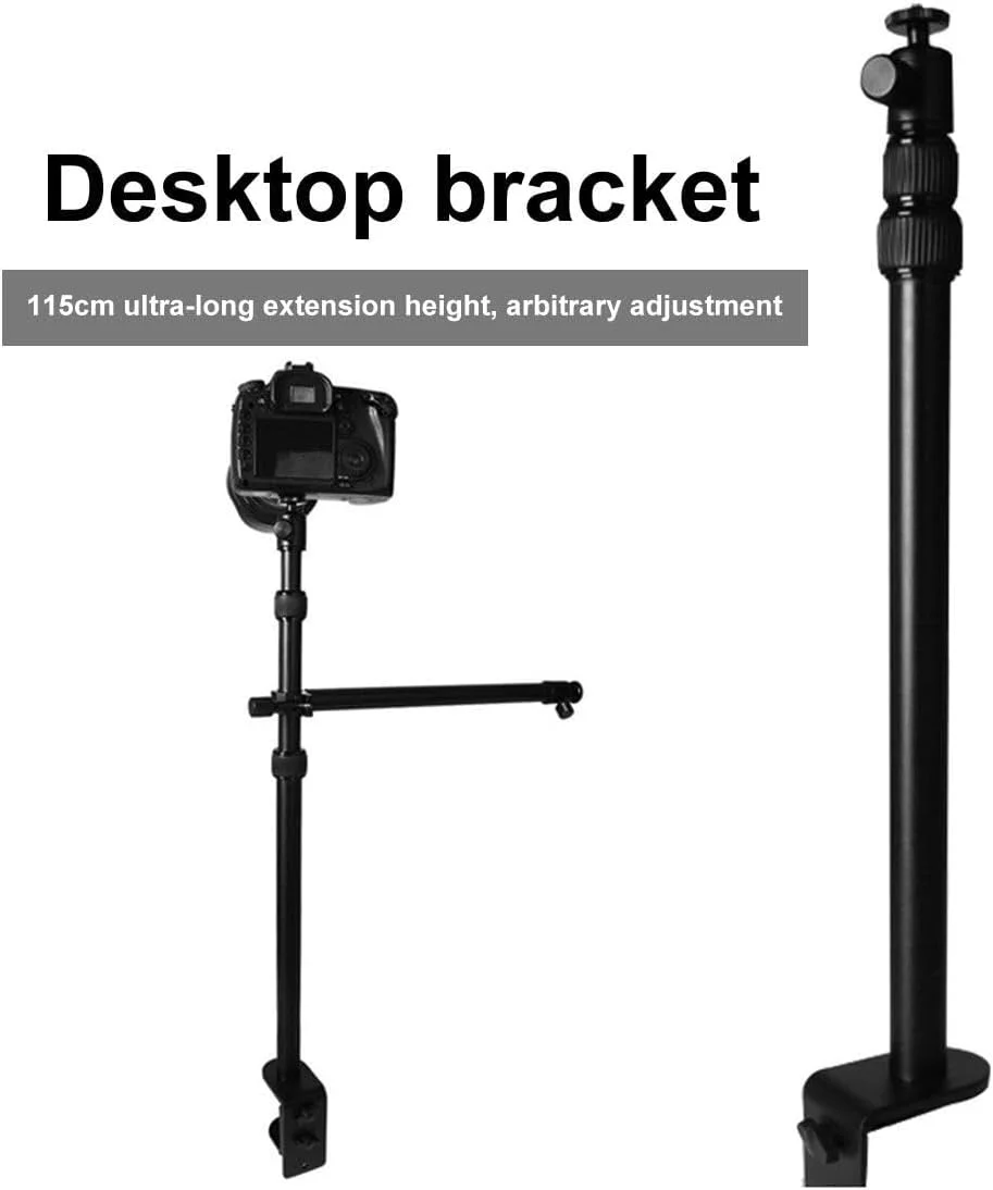پایه نور بازویی چند منظوره رومیزی، پایه نور یونیورسال با کلاهک اتصال کفشکی، گیره تلفن همراه، پیچ 1/4 اینچی، سازگار با دوربین، نورپردازی عکاسی تلفن همراه و غیره. قابل استفاده برای