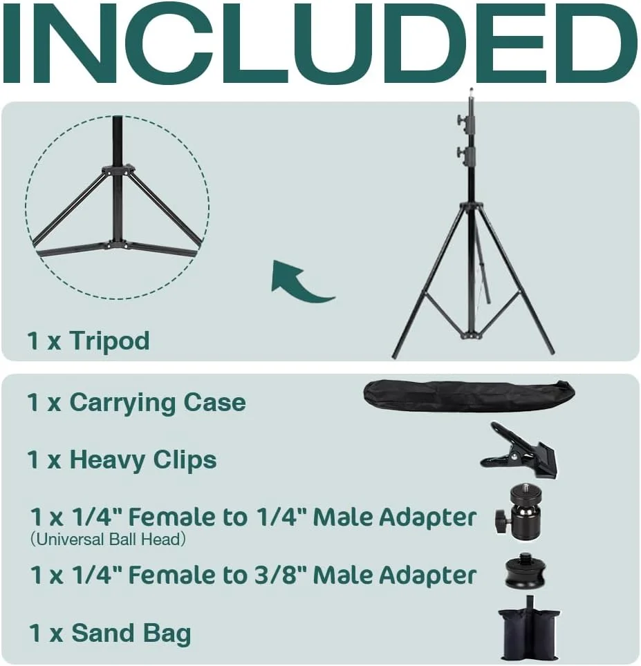 پایه نور سنگین کیت برای عکاسی، پایه سه پایه ویدئویی عکس پایدار 2.6 متری با گیره، کیسه شن، کیف حمل و آداپتورهای پیچی - حداکثر بار 15 کیلوگرم برای استروب استودیویی، سافت باکس، نور ویدئویی LED