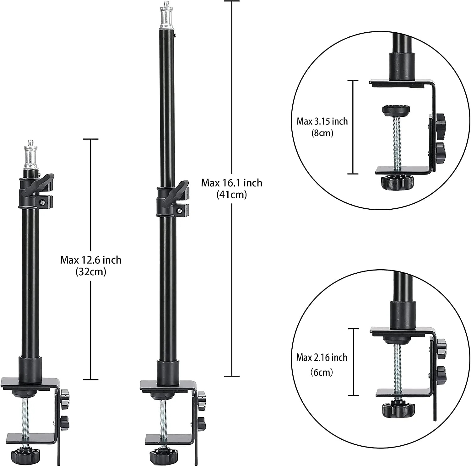 پایه نور رومیزی E-Image TP-1 به همراه سر توپی | پایه نصب رومیزی با پیچ 1/4 اینچی ارتقا یافته | پایه گیره C شکل رومیزی و سر توپی با قابلیت چرخش 360 درجه برای دوربین DSLR / رینگ لایت / نور ویدئو | حداکثر تحمل وزن 3 کیلوگرم
