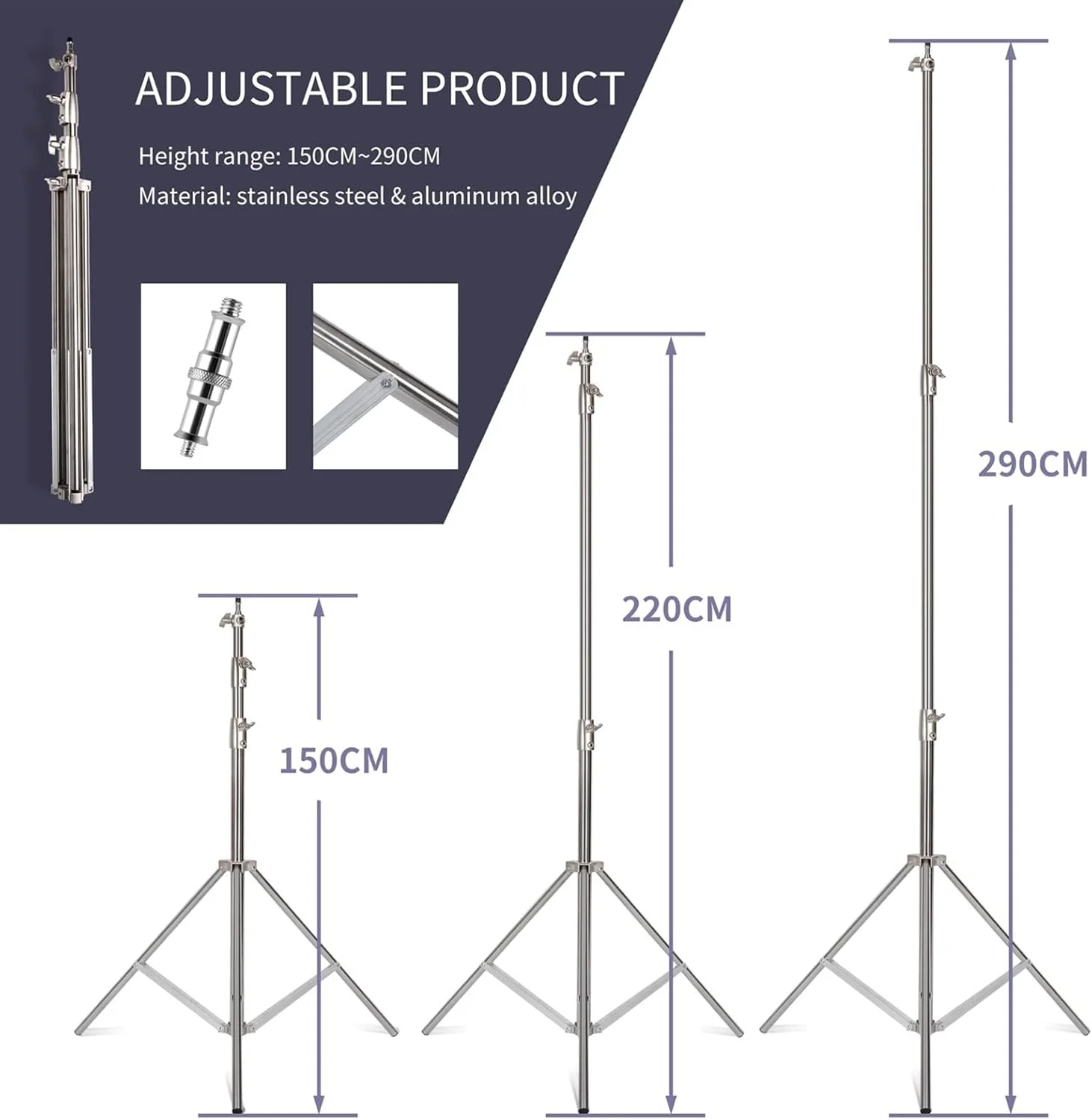 پایه نور آلیاژ آلومینیوم برای رینگ لایت دوربین، ویدیو تلفن همراه و کاربرد