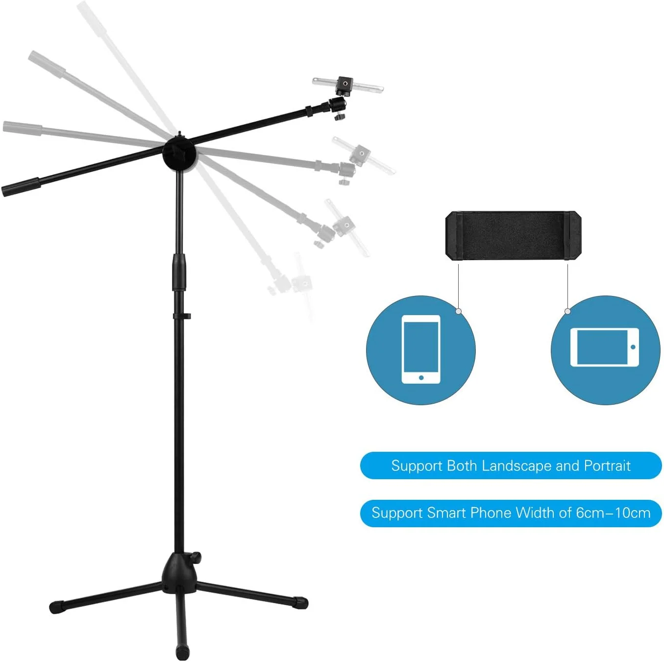 پایه نور 140 سانتی متری ایرومی، سه پایه زمینی آلیاژ آلومینیوم بادوام با قابلیت تنظیم ارتفاع به همراه نگهدارنده تلفن همراه، حداکثر ظرفیت 2 کیلوگرم مناسب برای پخش زنده، فیلمبرداری و عکاسی