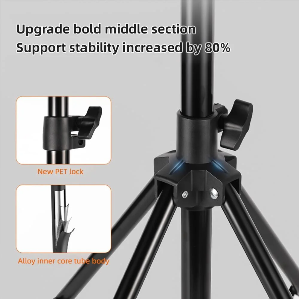 پایه نور فلزی چهارپایه 200 سانتی متری با قابلیت تنظیم ارتفاع، دارای پیچ 1/4 اینچی برای رفلکتور استودیویی، سافت باکس، نور ویدئویی LED، رینگ لایت و لوازم جانبی عکاسی پایه نور فلزی چهارپایه 200 سانتی متری با قابلیت تنظیم ارتفاع، دارای پیچ 1/4 اینچی برای رفلکتور استودیویی، سافت باکس، نور ویدئویی LED، رینگ لایت و لوازم جانبی عکاسی