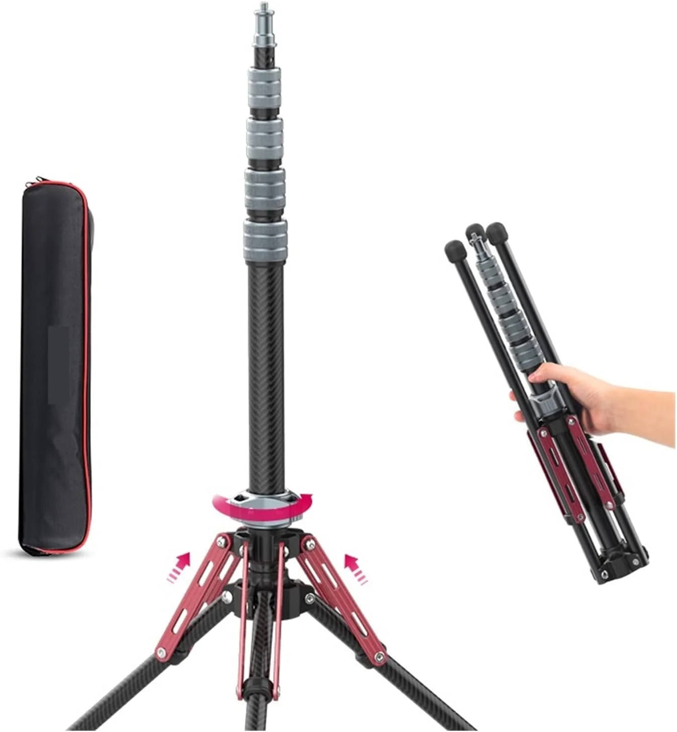 پایه نورپردازی فیبر کربنی MT-49 با ارتفاع 1.9 متر، سه پایه قابل حمل برای نور LED، فلاش، سافت باکس، تک پایه مسافرتی پایه نورپردازی فیبر کربنی MT-49 با ارتفاع 1.9 متر، سه پایه قابل حمل برای نور LED، فلاش، سافت باکس، تک پایه مسافرتی