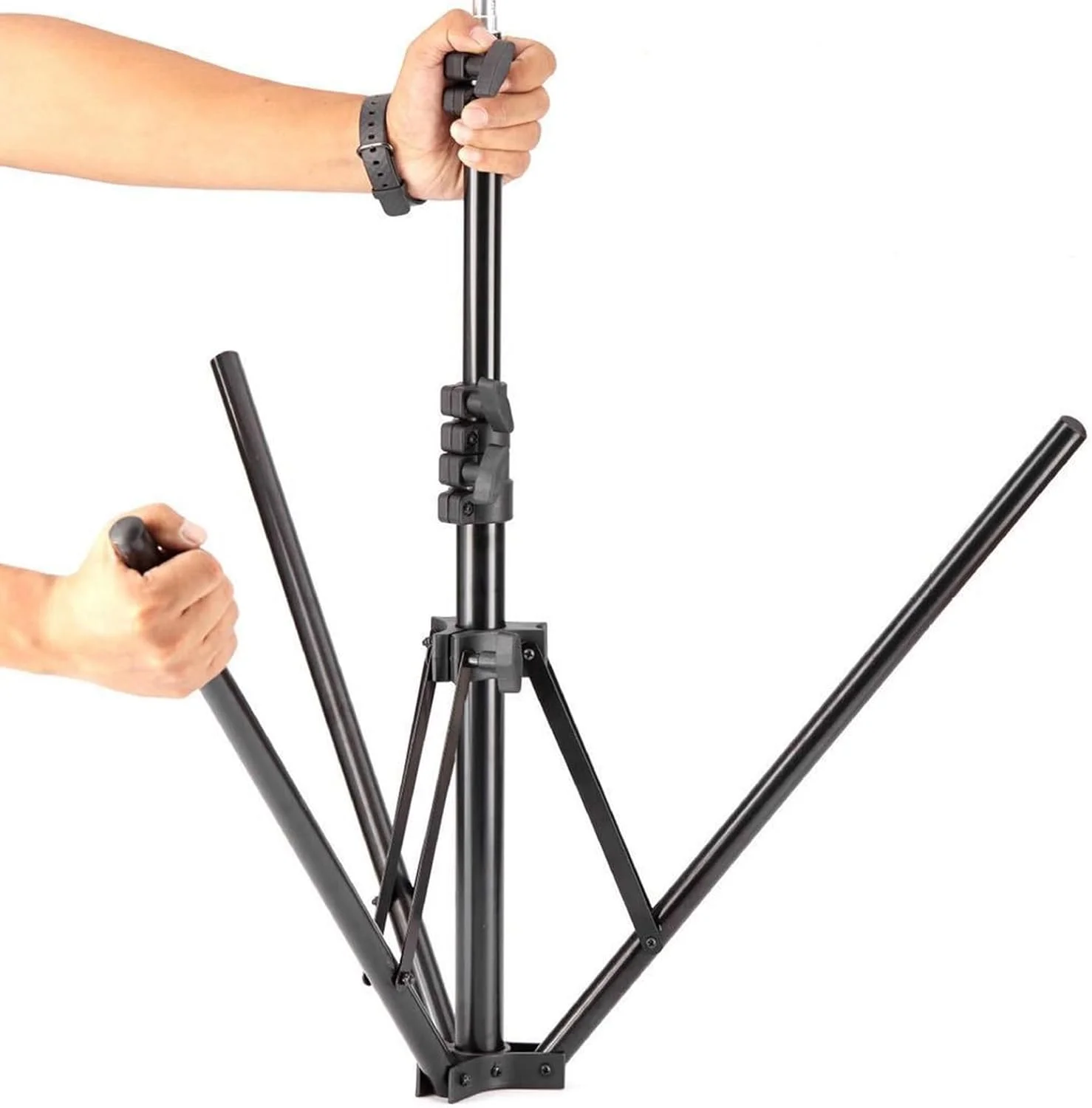 پایه سه پایه عکاسی آلیاژ آلومینیوم ضخیم شده 2 متری GOWENIC، تنظیم ارتفاع، تاشو آسان، سبک وزن، برای چراغ های LED، دوربین ها