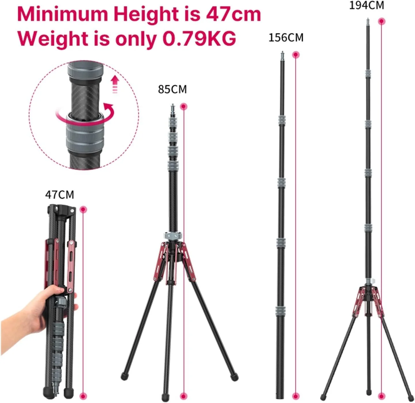 پایه نورپردازی فیبر کربنی MT-49 با ارتفاع 1.9 متر، سه پایه قابل حمل برای نور LED، فلاش، سافت باکس، تک پایه مسافرتی پایه نورپردازی فیبر کربنی MT-49 با ارتفاع 1.9 متر، سه پایه قابل حمل برای نور LED، فلاش، سافت باکس، تک پایه مسافرتی