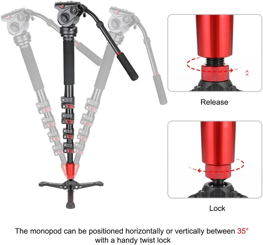 پایه نورپردازی GVM D190، سه پایه آلومینیومی قابل تنظیم 0.74 متری/29 اینچی برای بازتابنده ها، سافت باکس ها، چراغ ها، چترها، حداکثر بار 15 کیلوگرم، پشتیبانی از چرخش 360 درجه و عکاسی شیب دار
