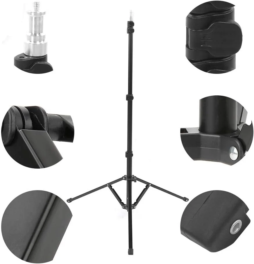 پایه نور آلومینیومی GOWENIC، 5 قسمتی قابل تنظیم از 46.5 سانتی‌متر تا 180 سانتی‌متر، سه‌پایه نور استودیویی عکاسی برای بازتابنده‌ها، فلاش، دوربین، چترها با ظرفیت بارگیری 8 کیلوگرم