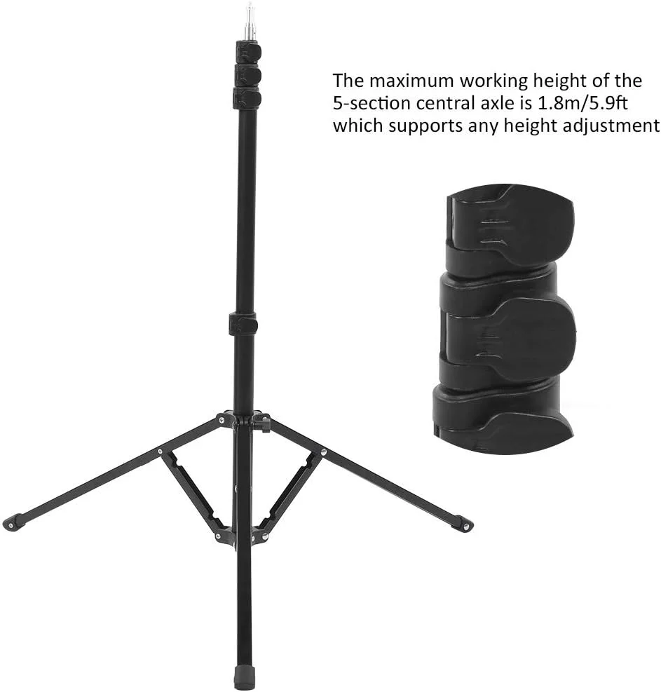 پایه نور آلومینیومی GOWENIC، 5 قسمتی قابل تنظیم از 46.5 سانتی‌متر تا 180 سانتی‌متر، سه‌پایه نور استودیویی عکاسی برای بازتابنده‌ها، فلاش، دوربین، چترها با ظرفیت بارگیری 8 کیلوگرم