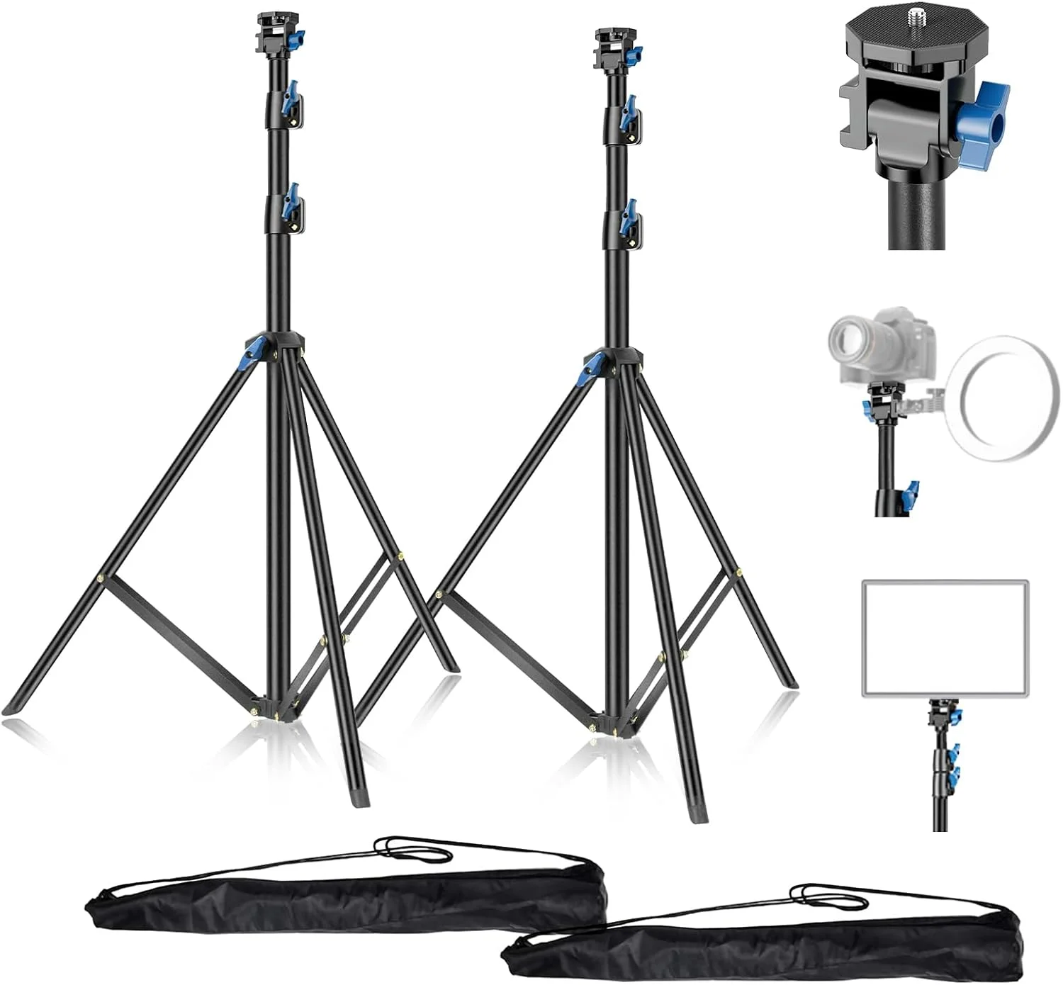 پایه نور عکاسی، پایه سه پایه نورپردازی عکس 7 فوتی برای نور حلقه ای ال ای دی، پایه نور استودیویی ویدئویی برای فلاش استروب اسپیدلایت