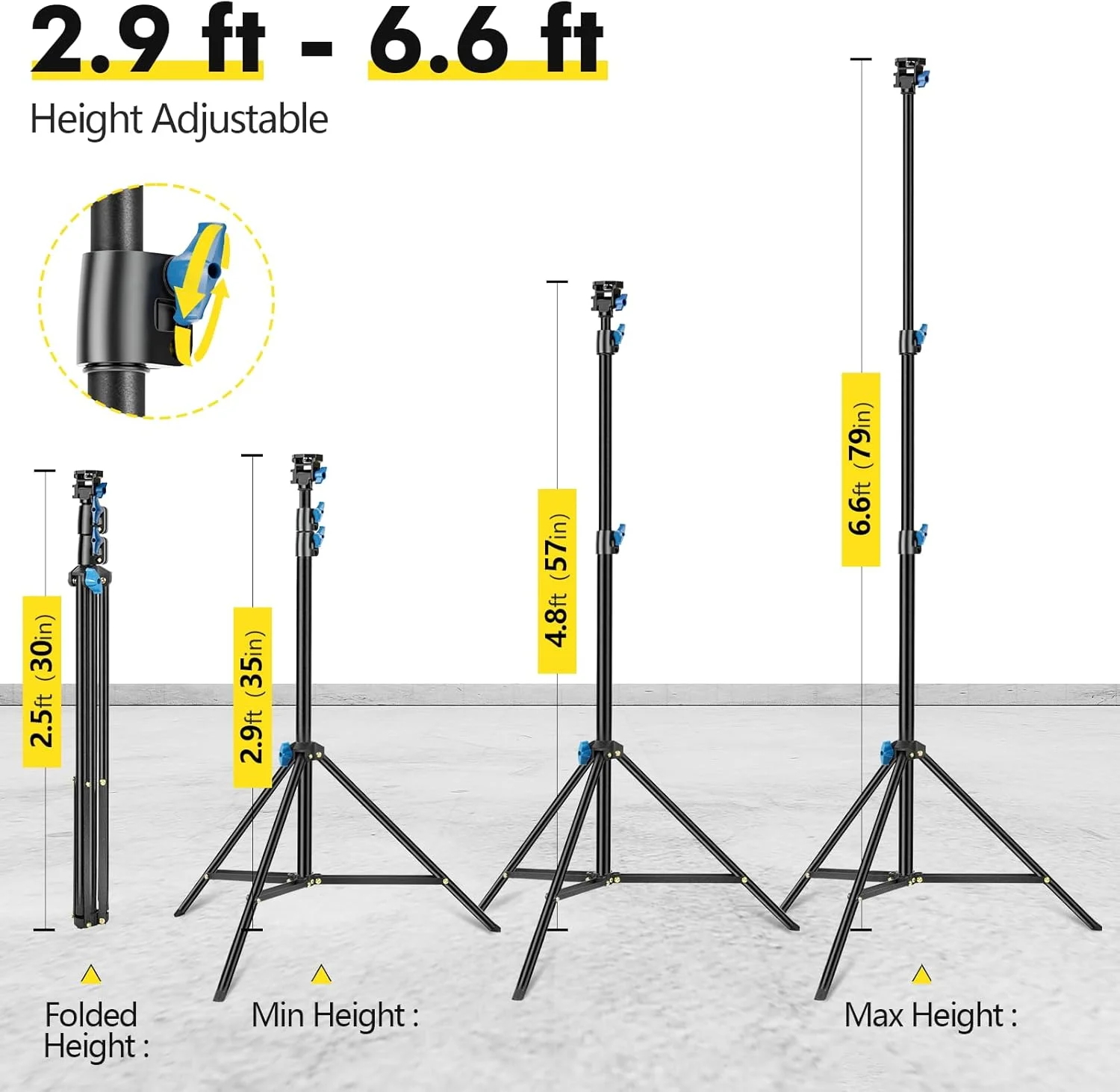 پایه نور عکاسی، پایه سه پایه نورپردازی عکس 7 فوتی برای نور حلقه ای ال ای دی، پایه نور استودیویی ویدئویی برای فلاش استروب اسپیدلایت
