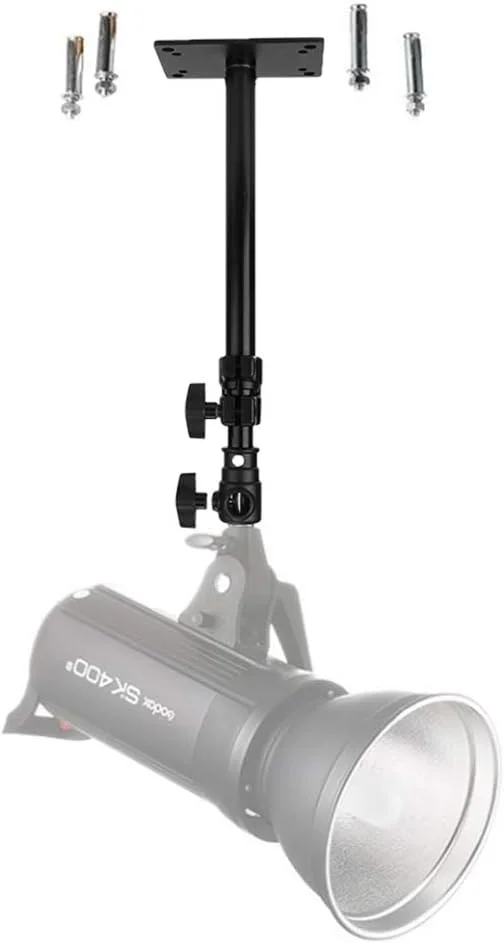 پایه نگهدارنده دیواری سقفی دوربین با ارتفاع 36 تا 55 سانتی متر به همراه آداپتور یونیورسال 1/4 اینچ به 3/8 اینچ، بازوی عکاسی برای نور ویدئویی استودیویی، فلاش، رینگ لایت، رفلکتور