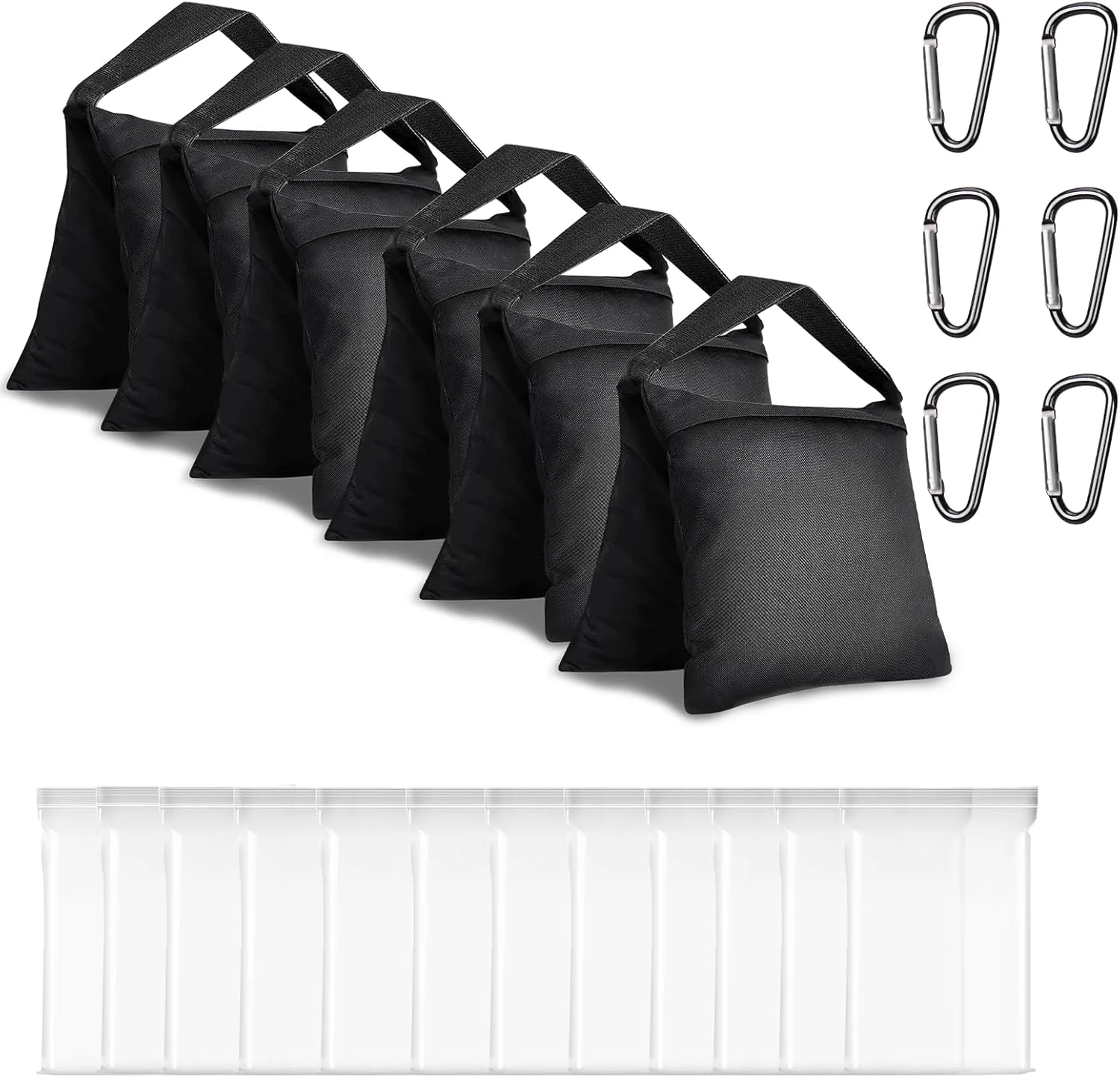 کیسه شن سنگین، کیسه های وزنه تعادل پایه نور، کیسه های زین استودیویی طراحی شده برای استودیو عکس، پایه C، مهمانی های حیاط، عکاسی، ضبط زنده - (مشکی - 6 بسته)