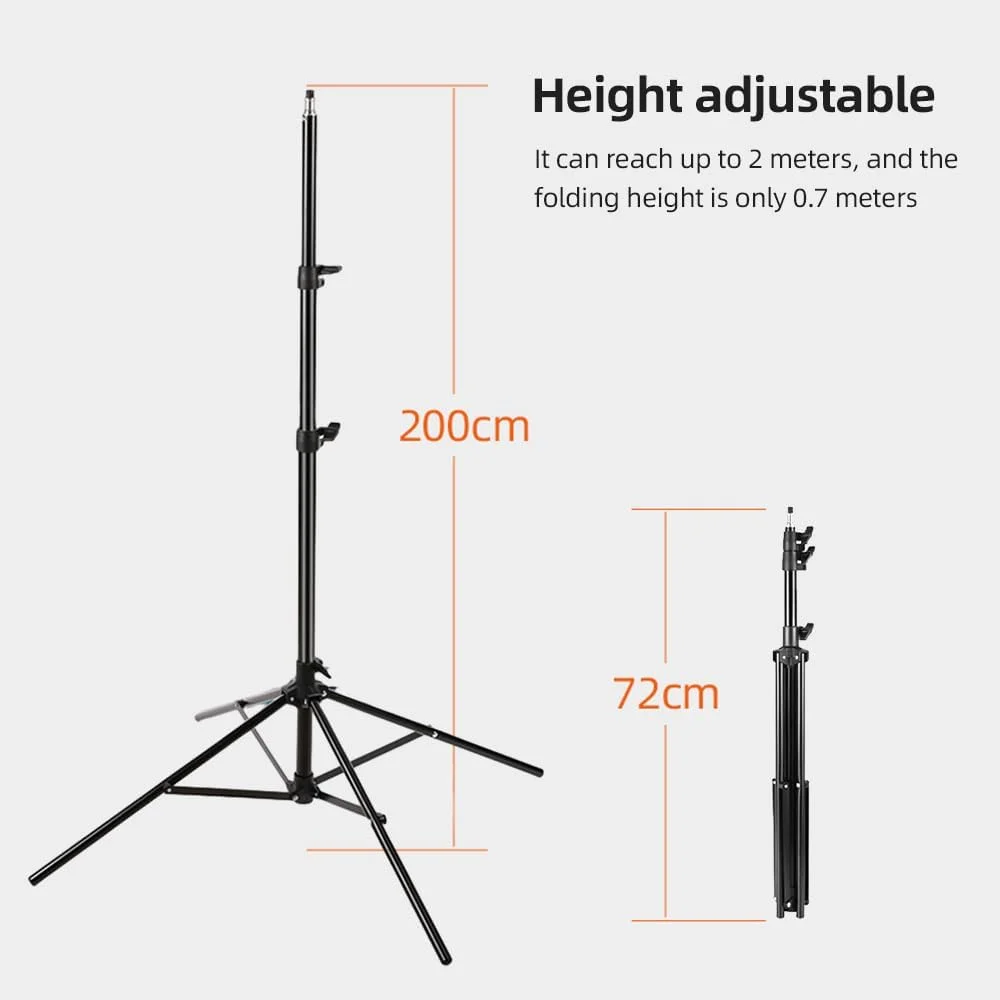 پایه نور فلزی 4 پایه Fawoonu 200cm78.7in، پایه سه پایه قابل تنظیم عکاسی با پیچ 1/4 اینچی برای رفلکتور استودیویی، سافت باکس، نور ویدئویی LED، نور حلقه ای و لوازم جانبی عکاسی