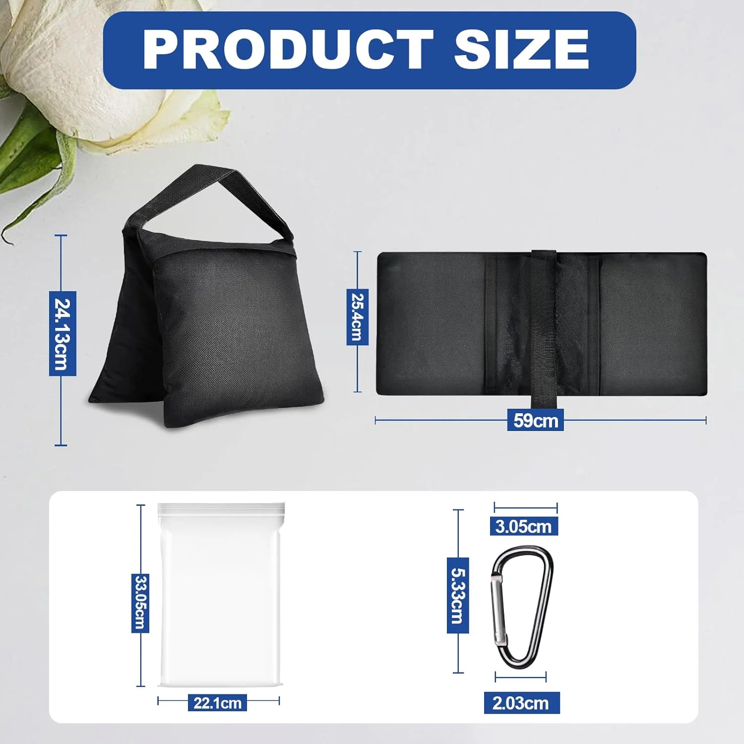 کیسه شن سنگین، کیسه های وزنه تعادل پایه نور، کیسه های زین استودیویی طراحی شده برای استودیو عکس، پایه C، مهمانی های حیاط، عکاسی، ضبط زنده - (مشکی - 6 بسته)