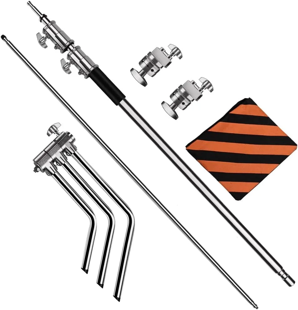 پایه نورپردازی حرفه ای عکاسی Fawoonu، آلیاژ آلومینیوم C-Stand با بازوی بوم، پایه های تاشو، ظرفیت بار 20 کیلوگرم / 44 پوند، حداکثر ارتفاع 330 سانتی متر / 10.8 فوت برای استودیوی عکس