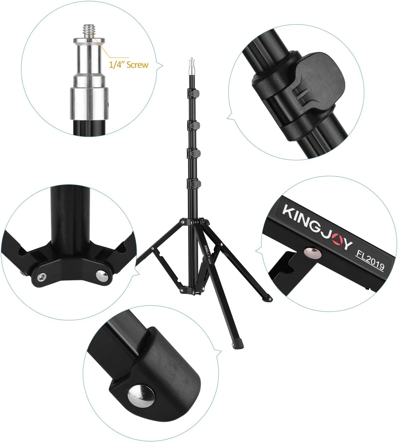 پایه نور فلزی قابل تنظیم Fawoonu FL2019 با ظرفیت بارگیری 8 کیلوگرم، پیچ 1/4 اینچی، حداکثر ارتفاع 180 سانتی متر برای رفلکتور استودیوی عکاسی، سافت باکس، نور ویدئویی LED، چتر