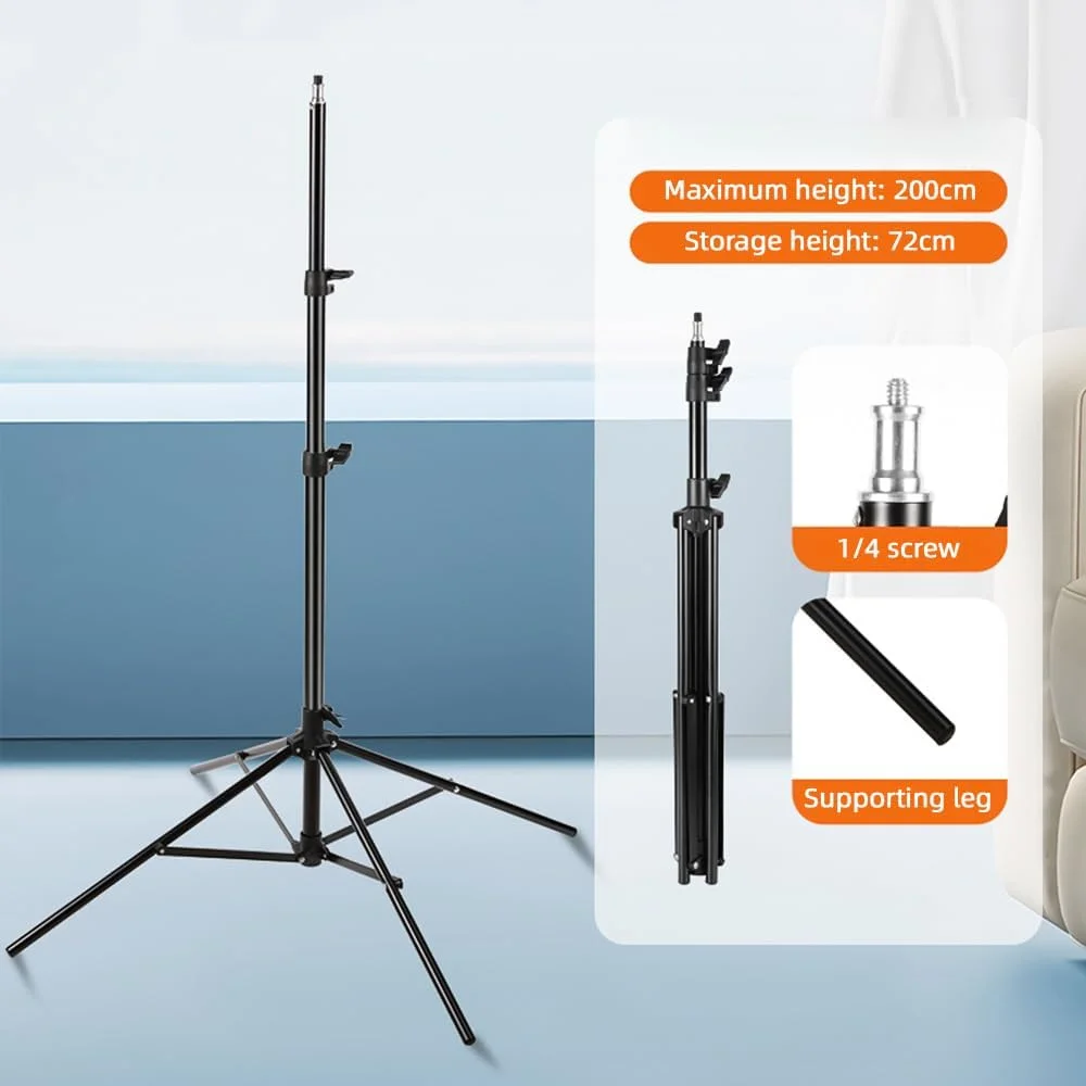 پایه نور فلزی 4 پایه Fawoonu 200cm78.7in، پایه سه پایه قابل تنظیم عکاسی با پیچ 1/4 اینچی برای رفلکتور استودیویی، سافت باکس، نور ویدئویی LED، نور حلقه ای و لوازم جانبی عکاسی