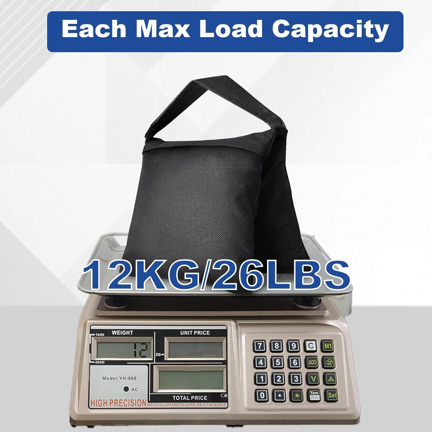 کیسه شن سنگین، کیسه های وزنه تعادل پایه نور، کیسه های زین استودیویی طراحی شده برای استودیو عکس، پایه C، مهمانی های حیاط، عکاسی، ضبط زنده - (مشکی - 6 بسته)