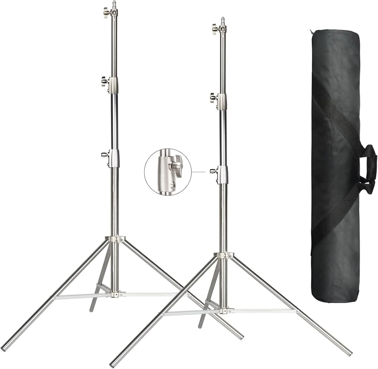 ایچ شات 2 عدد پایه نور 2.8 متری به همراه کیف حمل، آداپتور استیل ضد زنگ سنگین 1/4 اینچ به 3/8 اینچ برای SL60W VL150W SL150W AD600BM MS300، سافت باکس استودیویی، مونو لایت و سایر تجهیزات عکاسی