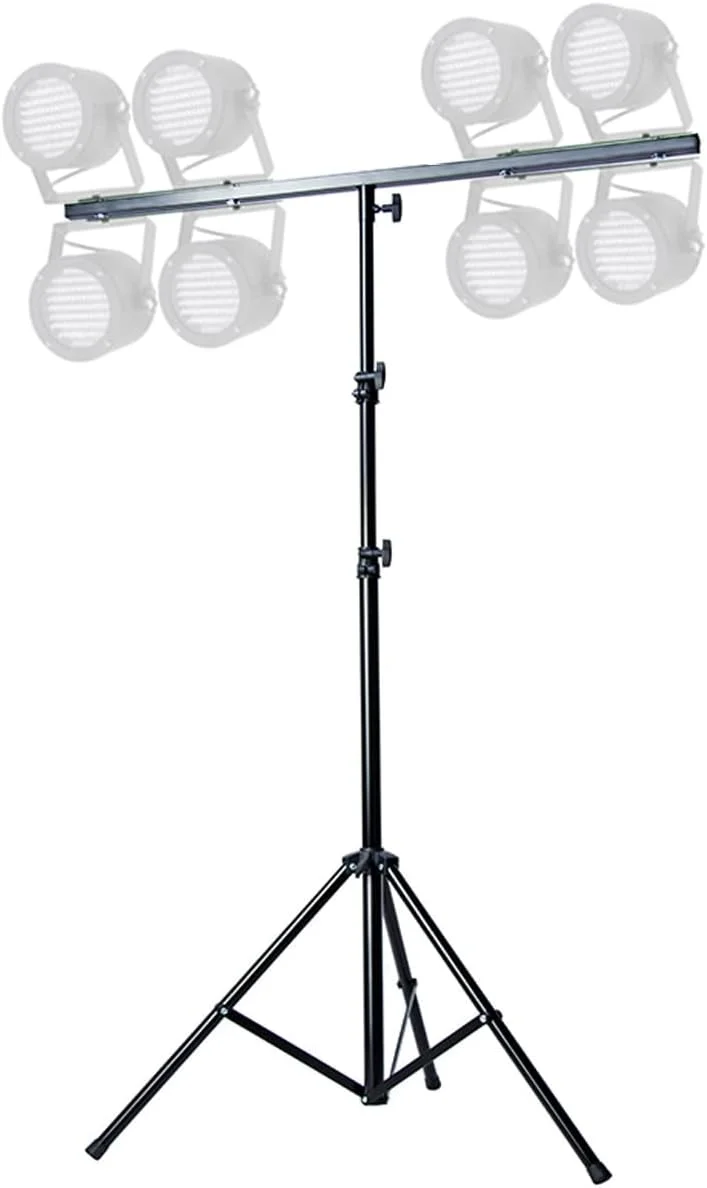 پایه نورپردازی استیج سه پایه دورامکس (TM) به ارتفاع 2.5 متر با میله T شکل 1 متری برای 8 چراغ، مشکی