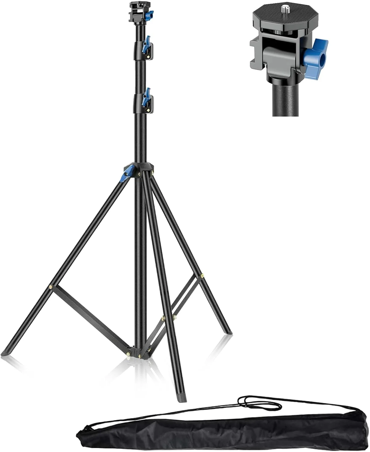 پایه نورپردازی عکاسی ایمارت 200 سانتی متر، سه پایه سبک وزن با سر چرخان 1/4، سه پایه نور چرخان 180 درجه برای چراغ های حلقه ای، دوربین ها و سایر تجهیزات (مشکی، بسته 1 عددی)