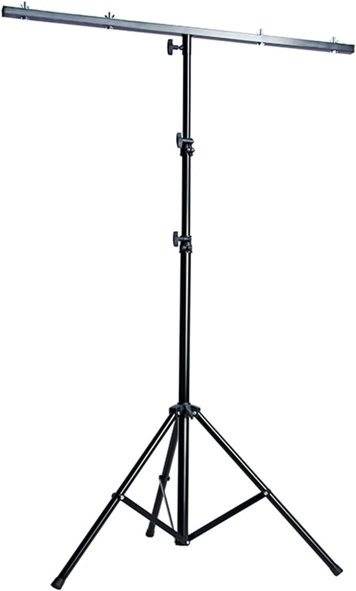 پایه نورپردازی استیج سه پایه دورامکس (TM) به ارتفاع 2.5 متر با میله T شکل 1 متری برای 8 چراغ، مشکی